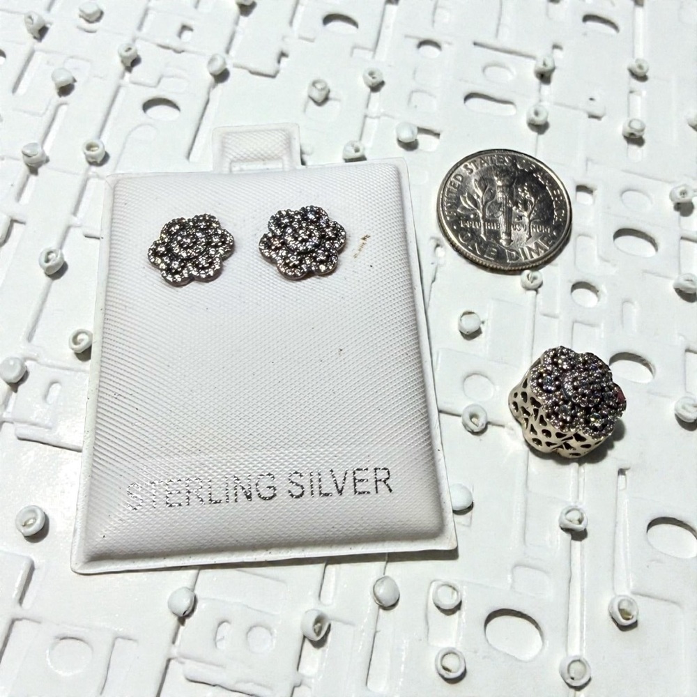 Elegant Silver 925 Inspired Floral Earrings and Charm
